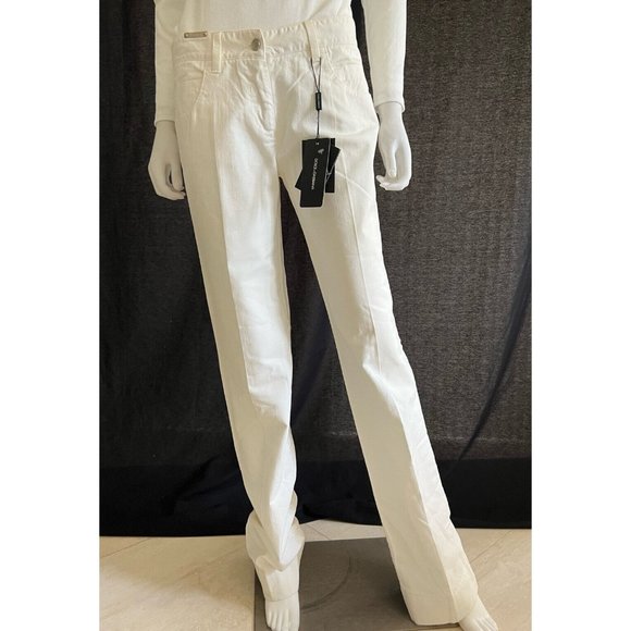 NWT Authentic Dolce Gabbana Jeans Pants Wide Leg Mid Rise White Sz IT 44 US 8 S - Picture 1 of 11